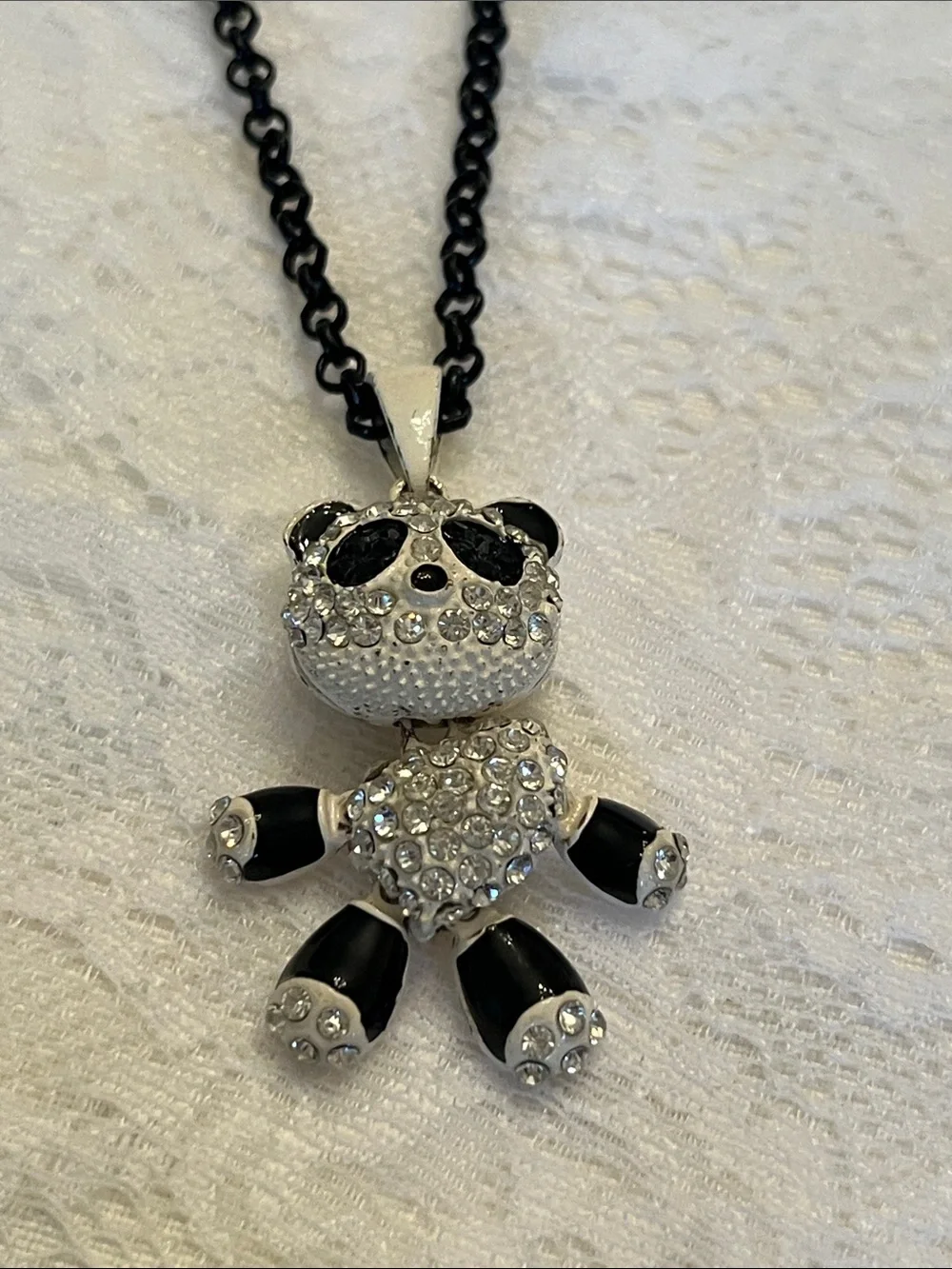 Panda Crystal Pendant Necklace - Black & Silver - Picture 1 of 4
